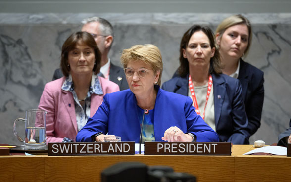 Bundespräsidentin Viola Amherd spricht im UNO-Sicherheitsrat.