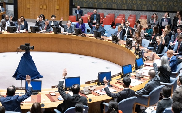 Der UNO-Sicherheitsrat am 6. Dezember 2024 bei der Abstimmung zur Resolution, die humanitäre Ausnahmeregeln für alle finanziellen Sanktionen der UNO festhält.