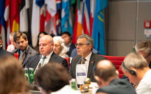 Image of Federal Councillor Ignazio Cassis during his speech before the OSCE Permanent Council.