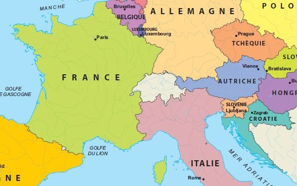 Carte de l’Europe centrale montrant la Suisse et ses voisins. 