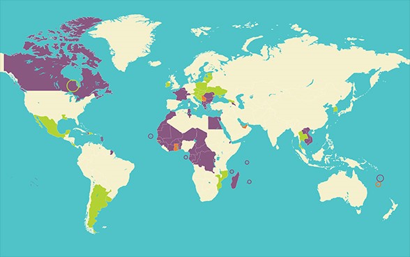 Carte du monde surlignant les États membres de l’Organisation internationale de la Francophonie.