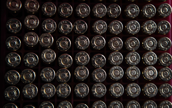 The underside of rifle cartridges.