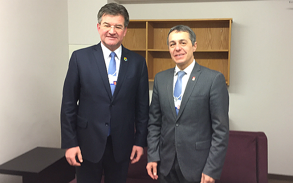 A margine del Word Economic Forum, il consigliere federale Ignazio Cassis incontra Miroslav Lajcak, presidente della 72a sessione dell'Assemblea generale delle Nazioni Unite.