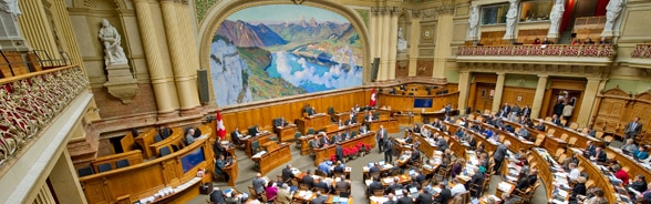 Fotografia della sala del Consiglio nazionale vista dalla Galleria