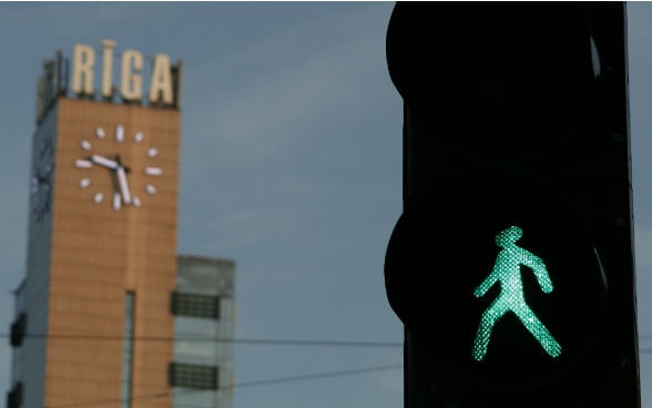 Green traffic light in Riga