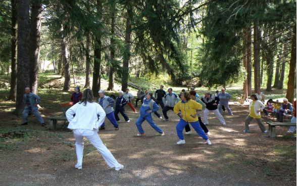 Sportgruppe im Wald